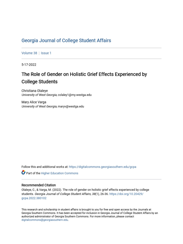 The Role of Gender on Holistic Grief Effects Experienced by College ...