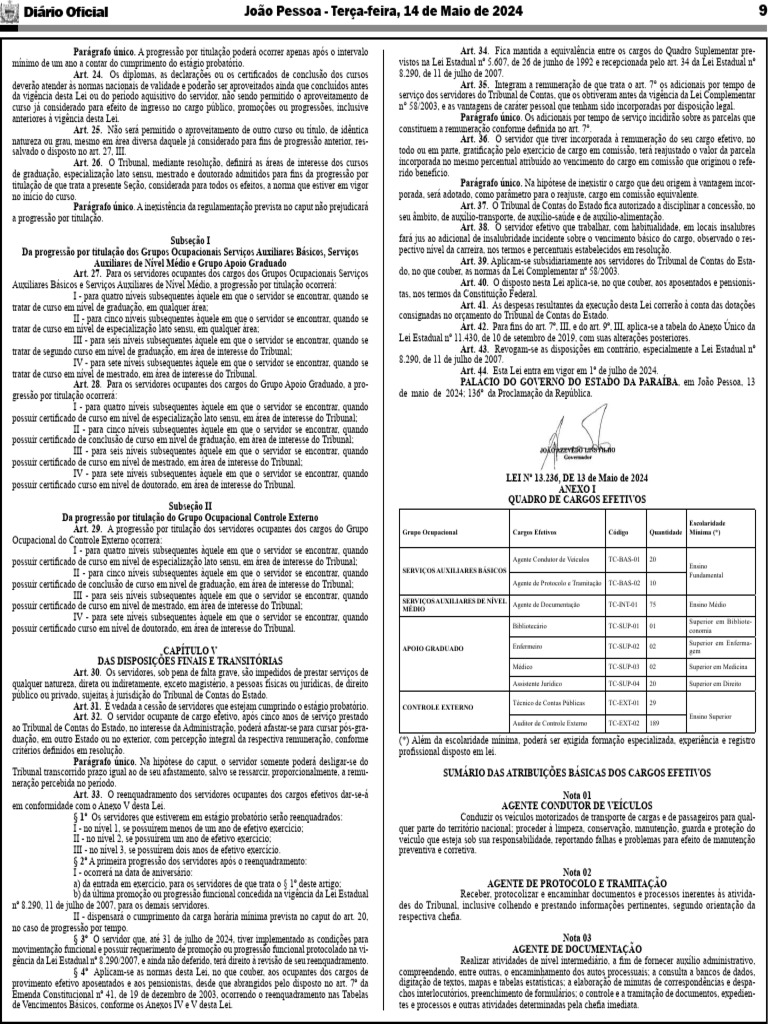 Anexo Lei Ordinaria 13236 2024 Paraiba 1 | PDF | Administração pública ...