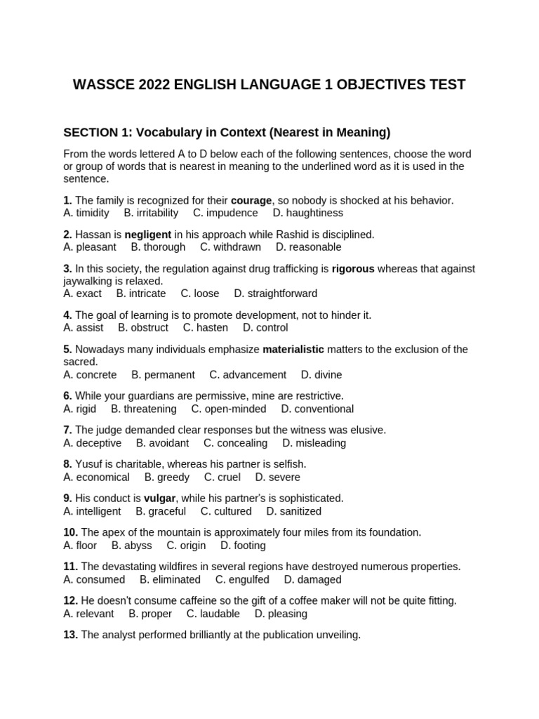 WASSCE 2022 English Exam Modified | PDF | Crimes | Crime & Violence