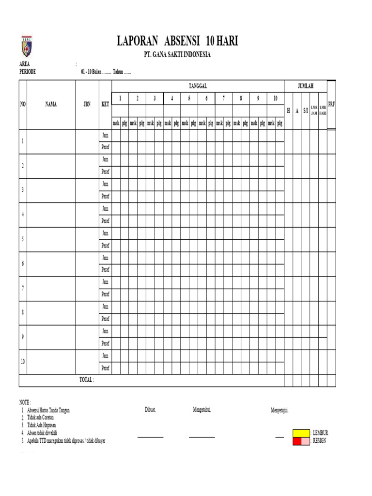 Master Form Absensi | PDF