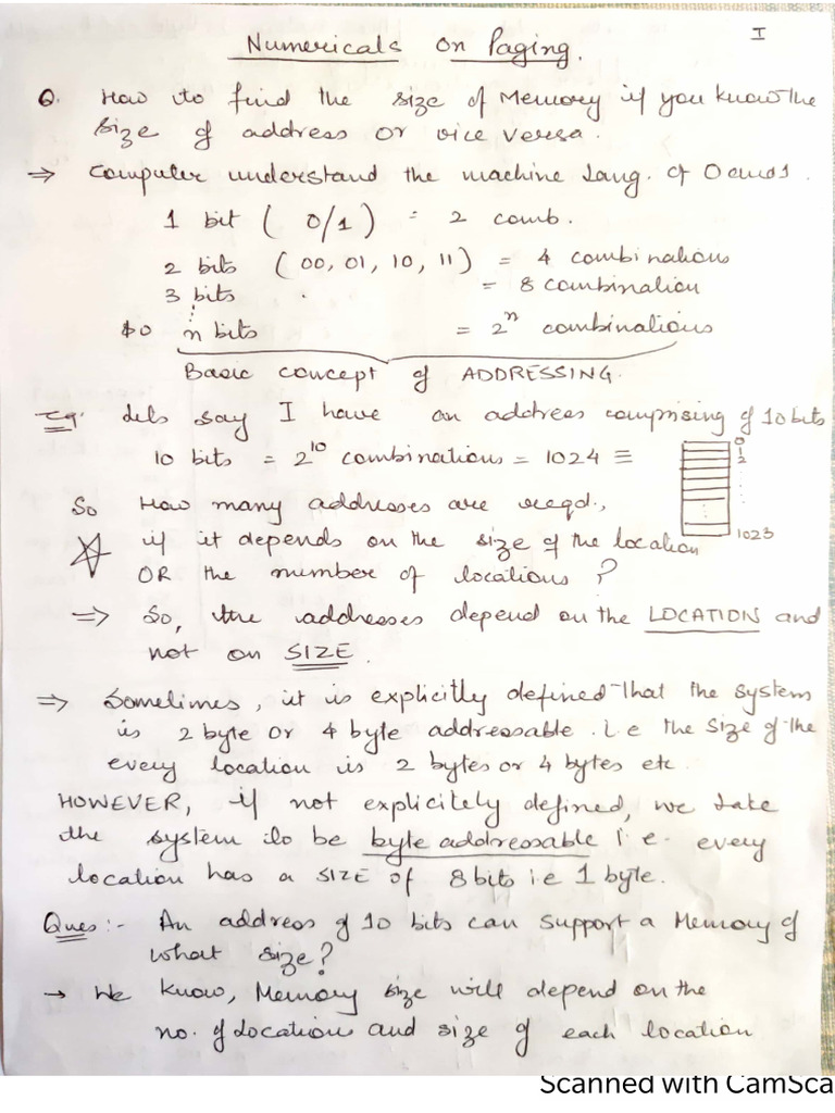 Memory Management Numericals Handnotes | PDF