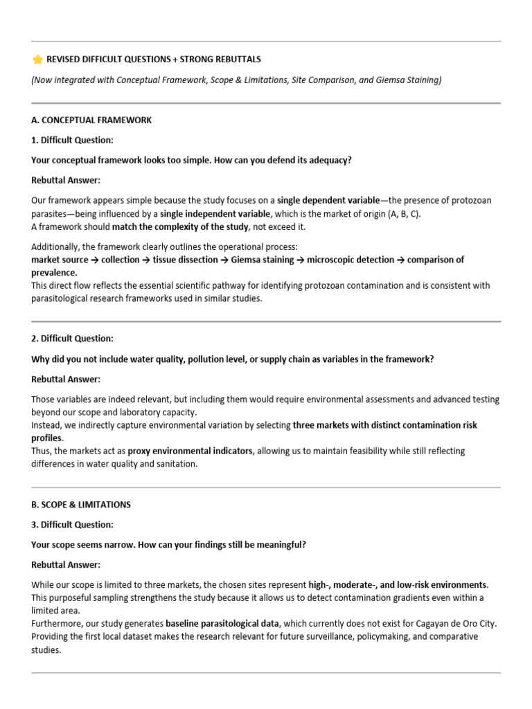 Revised Difficult Questions Rebuttals | PDF | Sampling (Statistics ...
