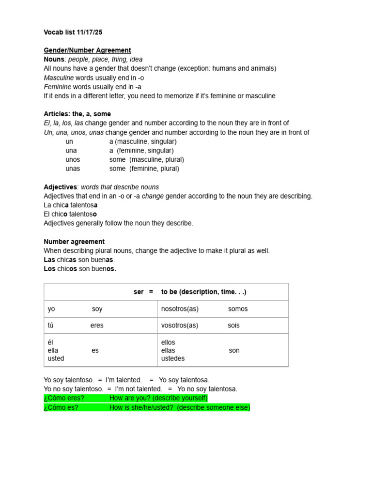 Vocab+list+11_17_25-list+4 (1) | PDF | Grammatical Gender | Noun