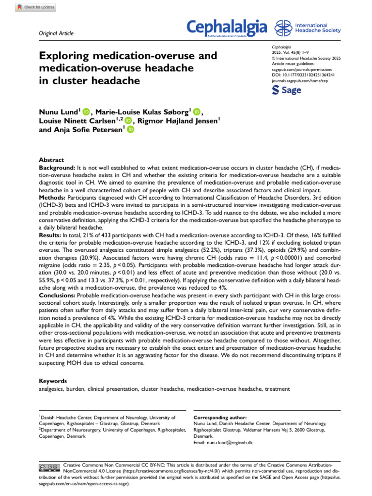 Lund Et Al 2025 Exploring Medication Overuse and Medication Overuse ...
