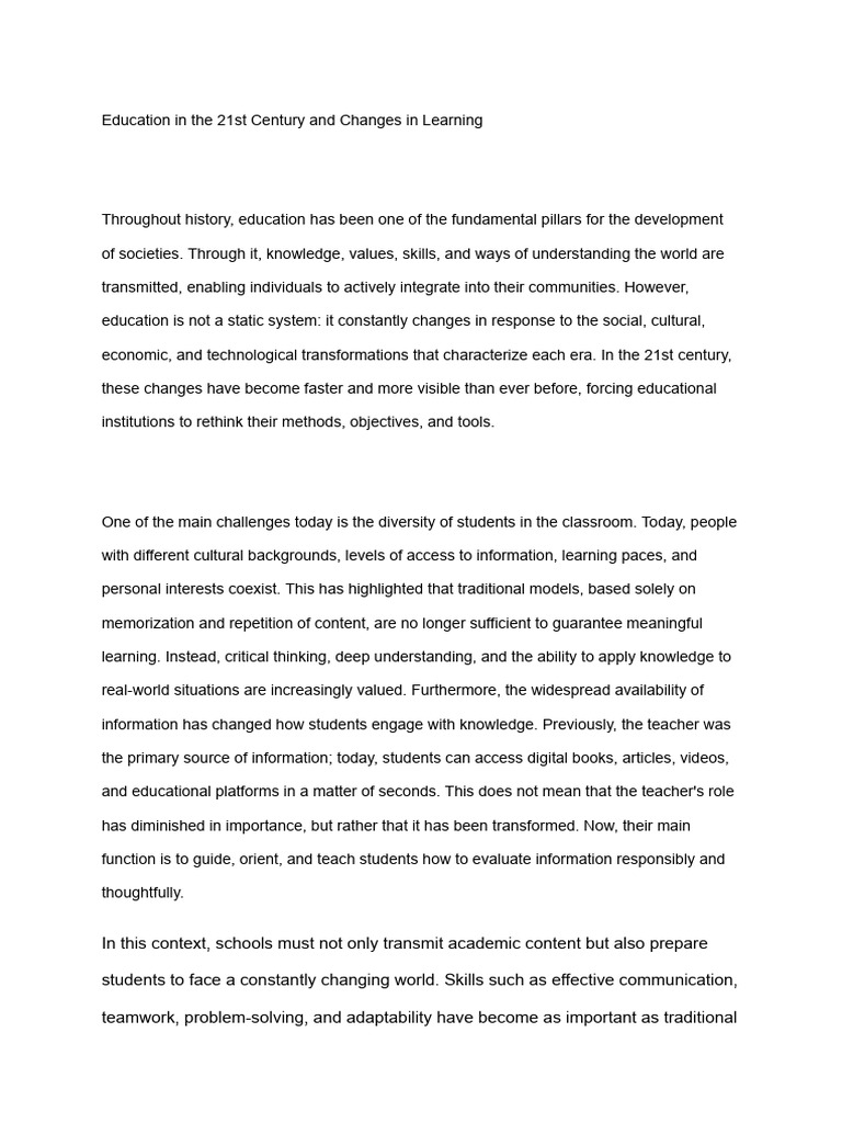 Education in the 21st Century and Changes in Learning | PDF | Learning ...