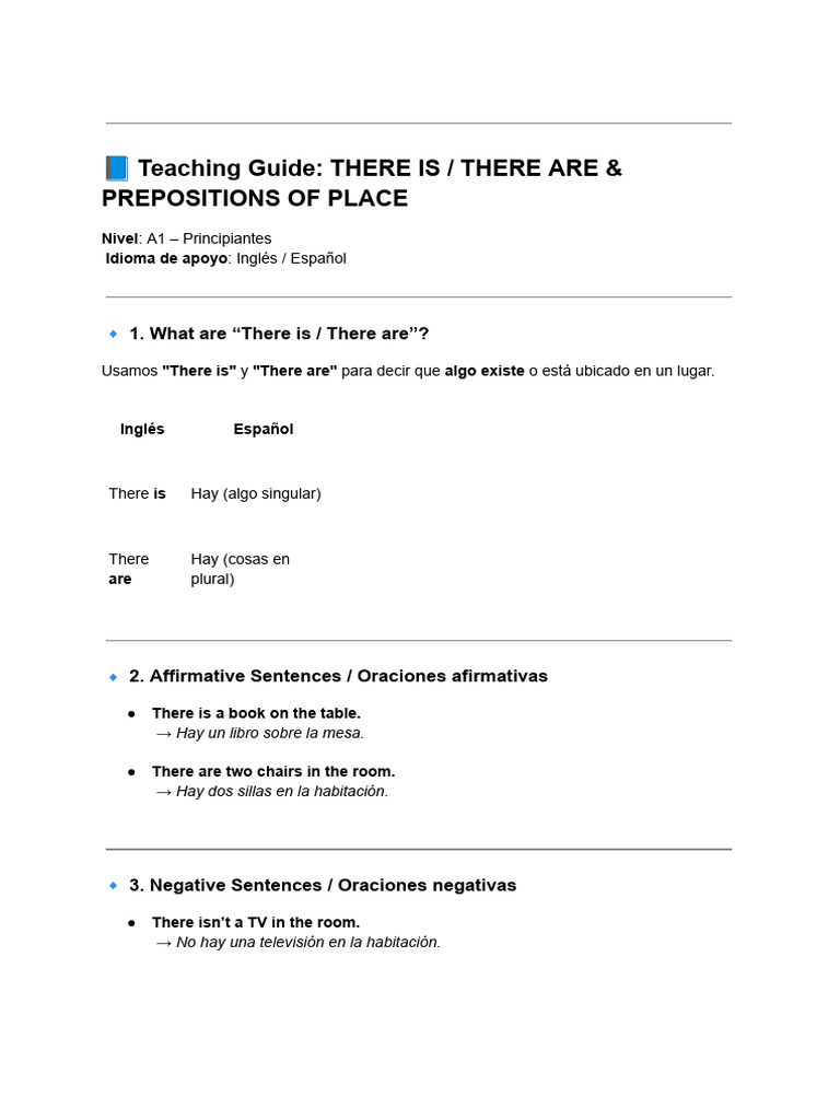 Teaching Guide - There Is - There Are & Prepositions of Place | PDF ...