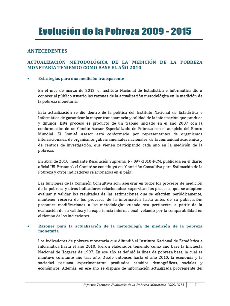 2015 Evolución de La Pobreza 2009 - 2015 | PDF | Censo | Pobreza