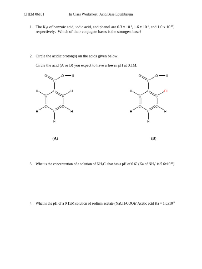 Worksheet - Acid Base | PDF