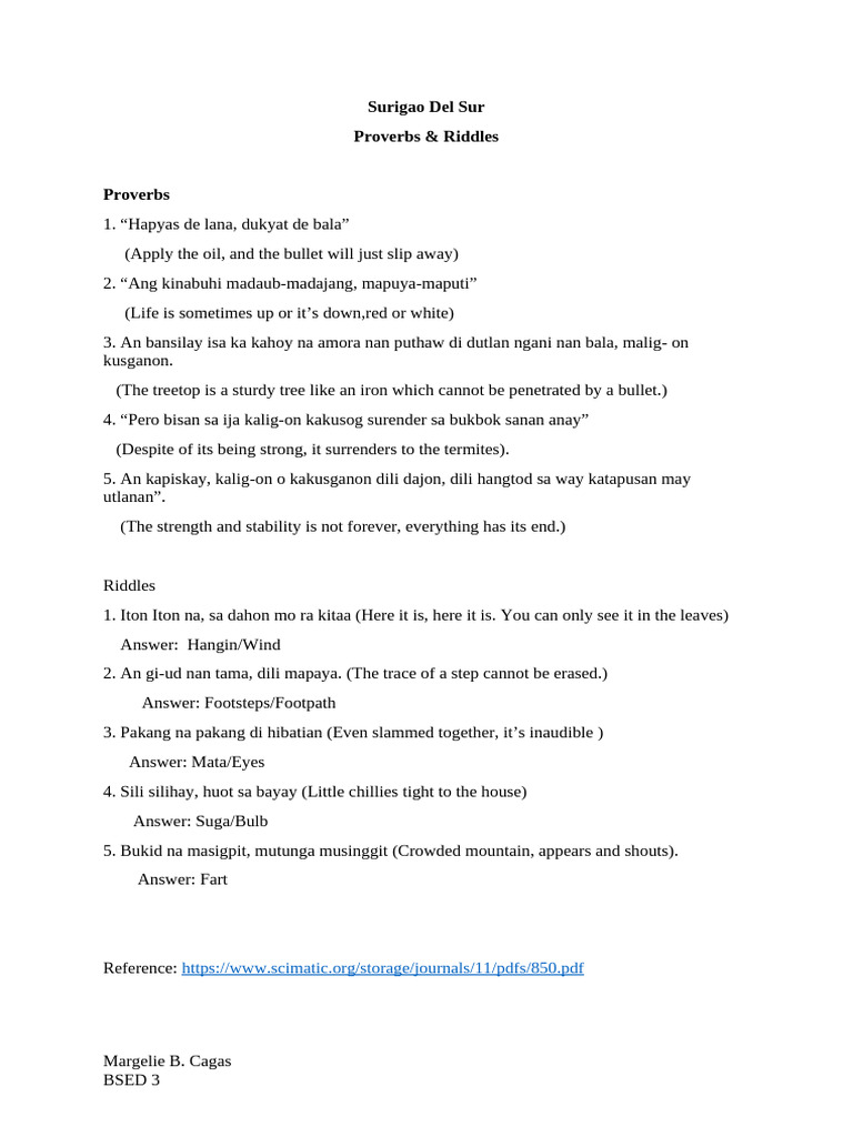 Ate Margelie - Proverbs & Riddles | PDF