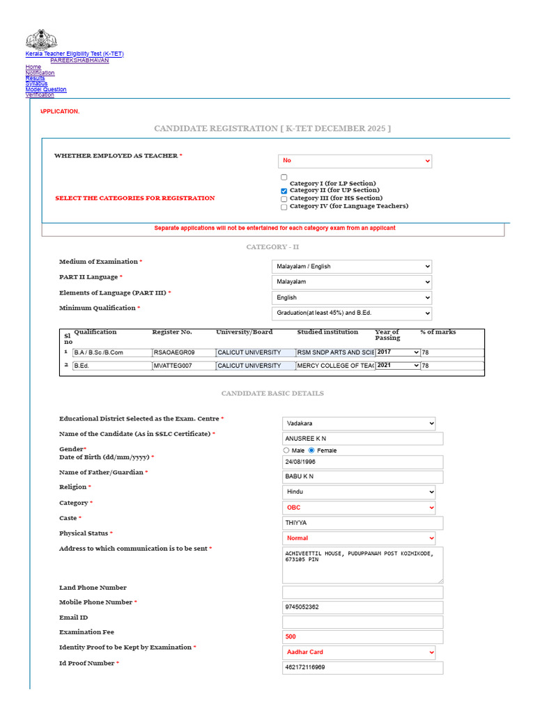 Candidate Registration (K-Tet December) : Application | PDF