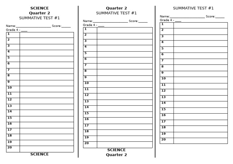 SCIENCE Summative Test Answer Sheet | PDF