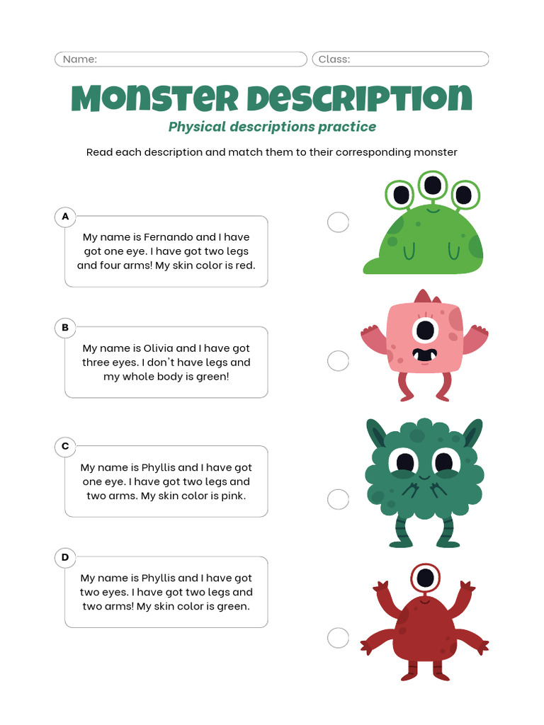 Monster Descriptions Worksheet | PDF