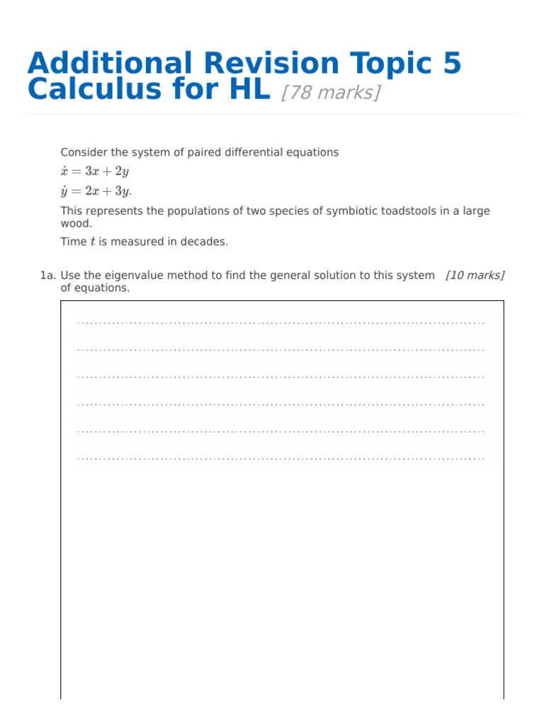 Additional Revision Topic 5 Calculus for HL | PDF | Eigenvalues And ...