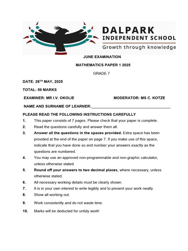 Maths Grade 7 Paper 1 | PDF | Chess | Chess Theory
