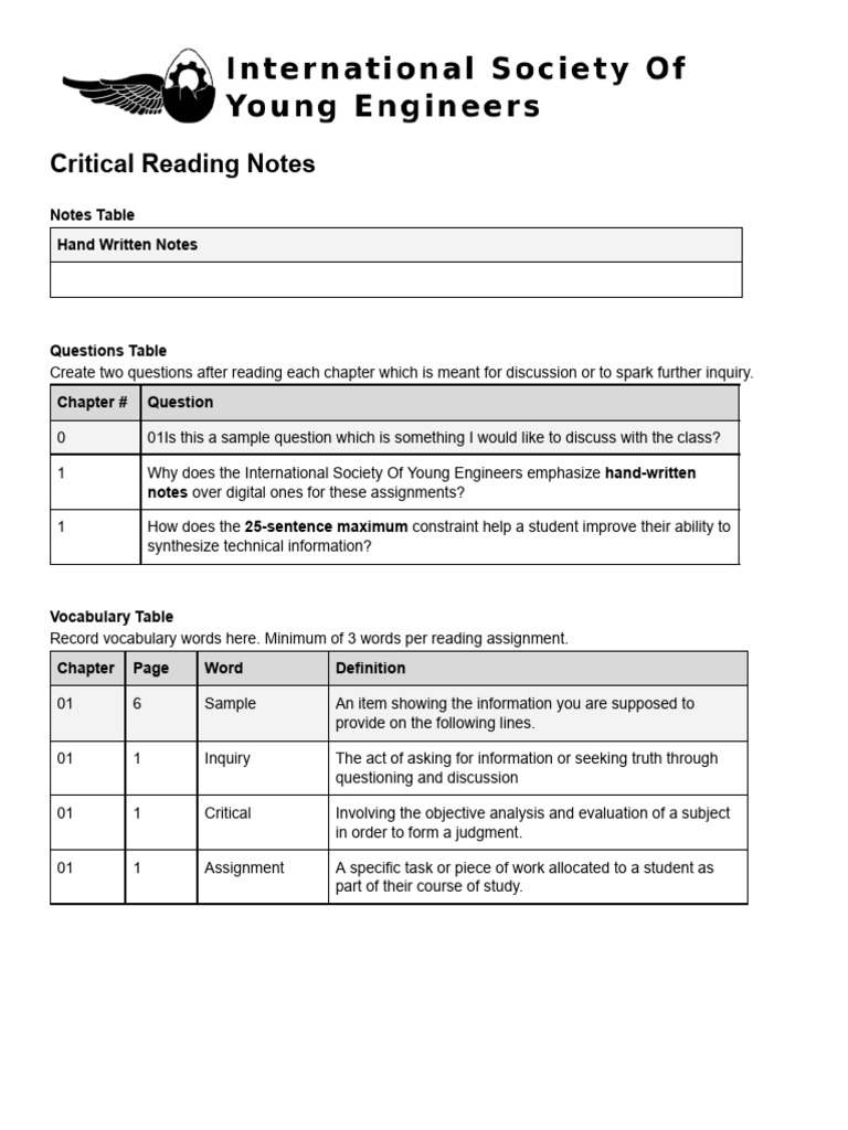 Copy of Critical Reading Notes Template (5) | PDF