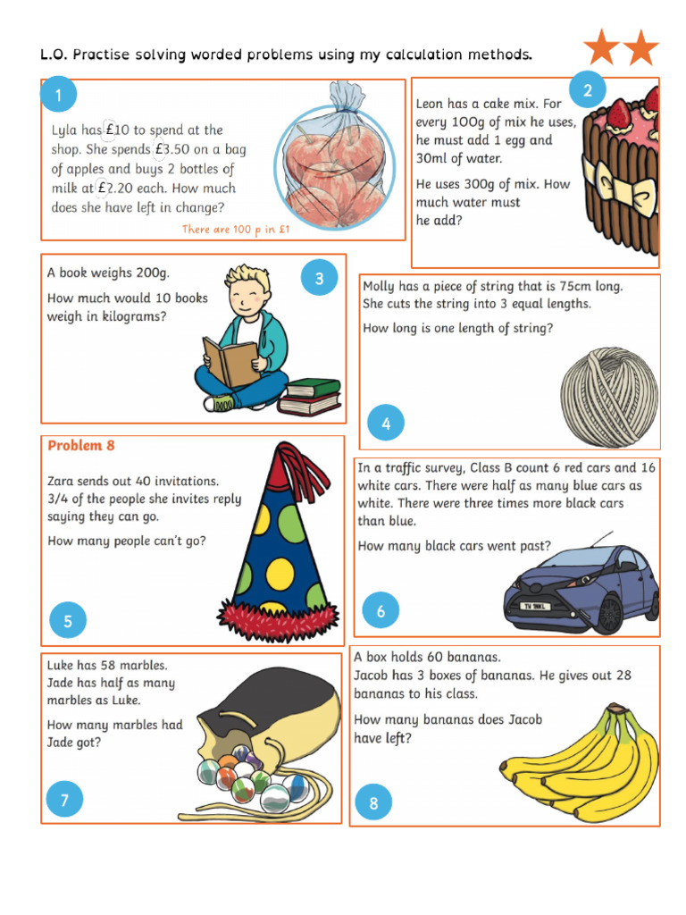 Worded Problems Level 2 - Print Colour A4 | PDF