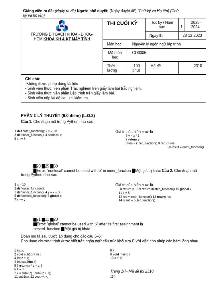 231 PPL de Thi Cuoi Ky | PDF