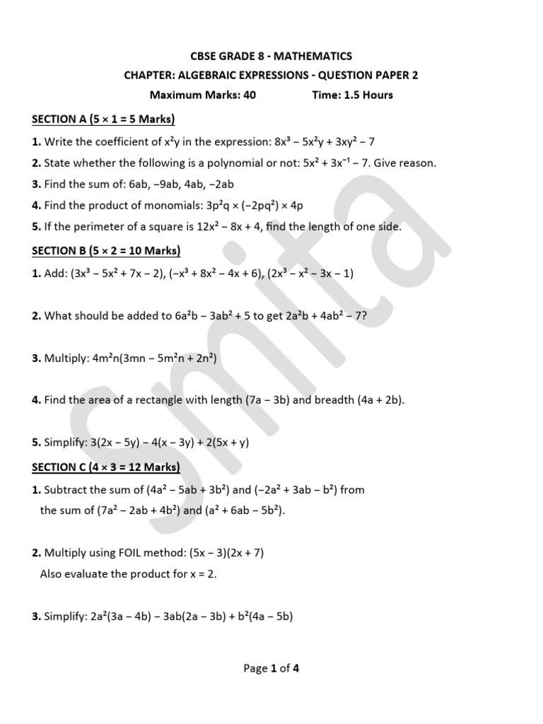 Algebraic Expressions Paper 2 | PDF | Polynomial | Number Theory