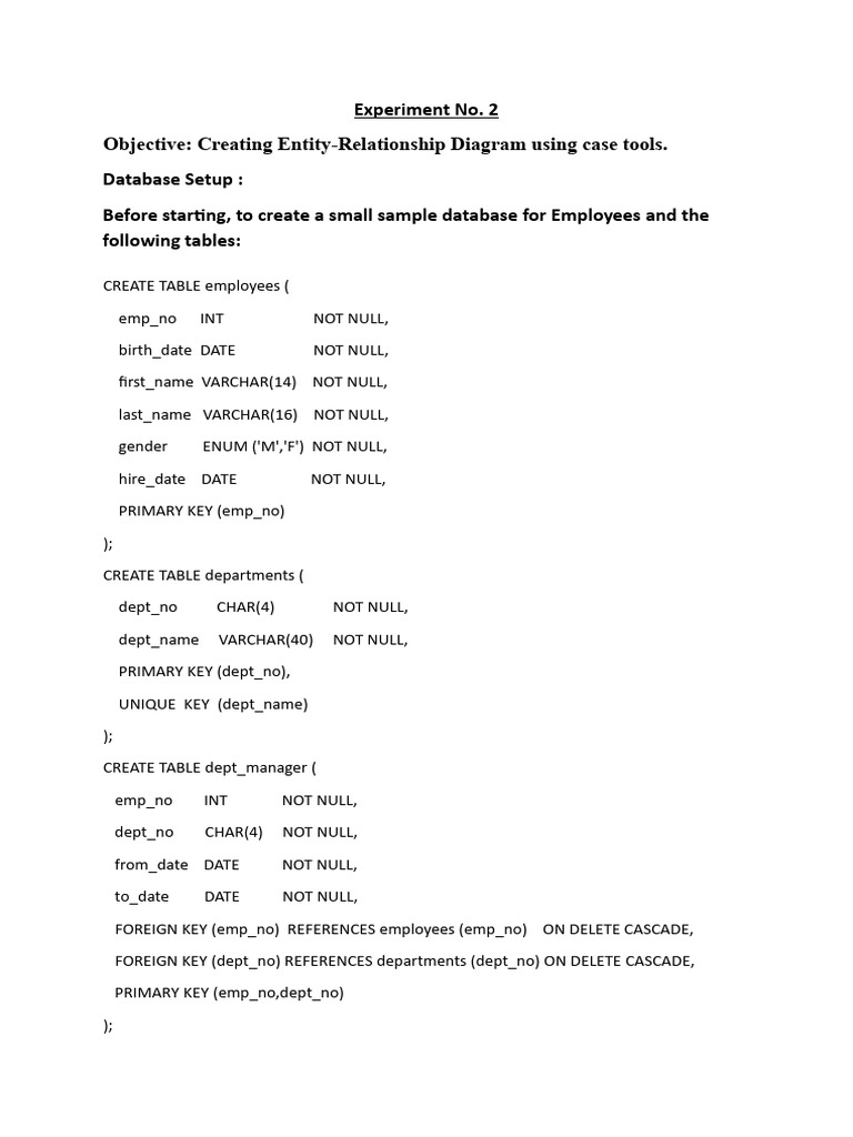 DBMS Experiment For ER Diagram | PDF | Computer Programming | Sql