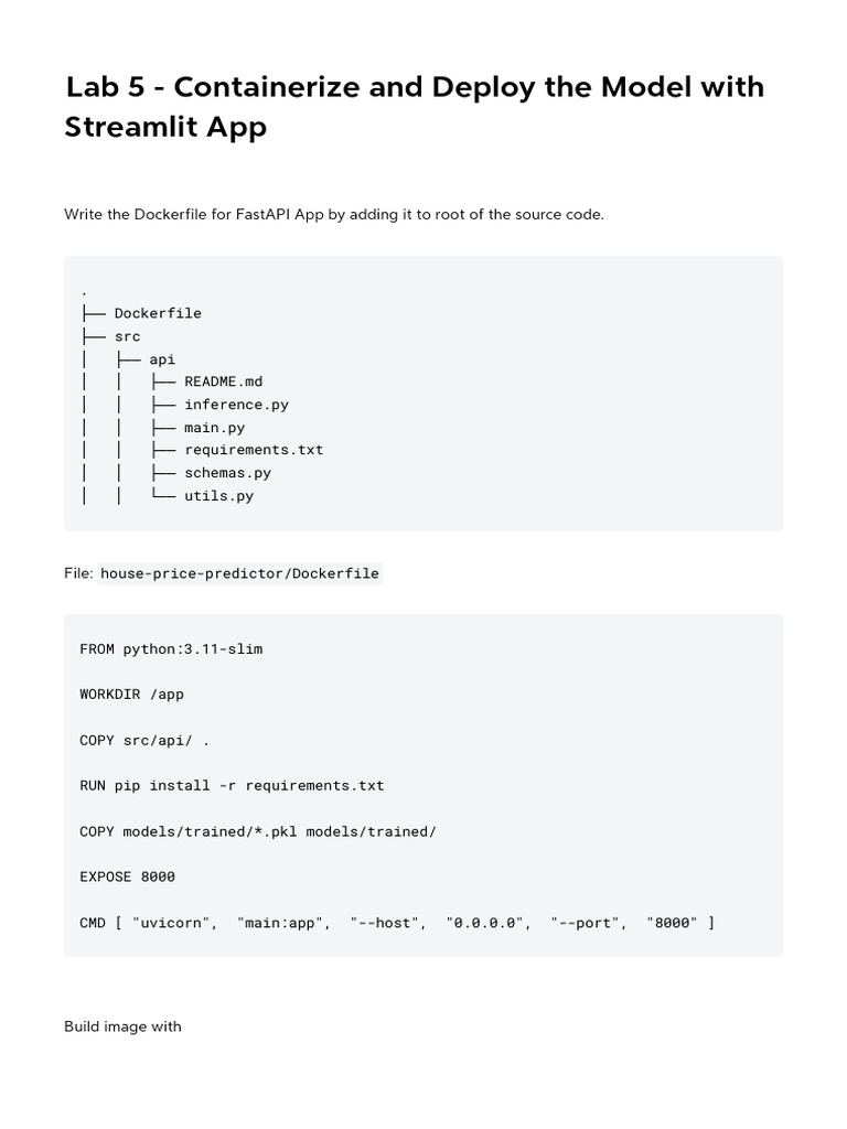 Lab 5 - Containerize and Deploy The Model With Streamlit App | PDF ...