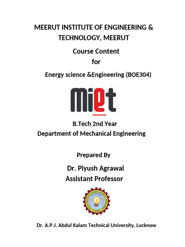 Course Content Energy Science and Engineering | PDF | Electricity ...