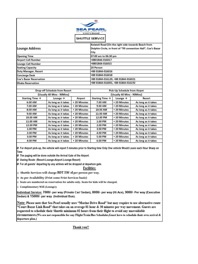 Shuttle Services Sechedule'25 | PDF | Public Transport | Aviation
