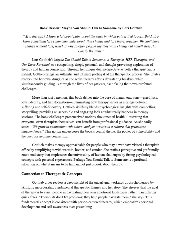 Book Review_ Maybe You Should Talk to Someone by Lori Gottlieb | PDF ...
