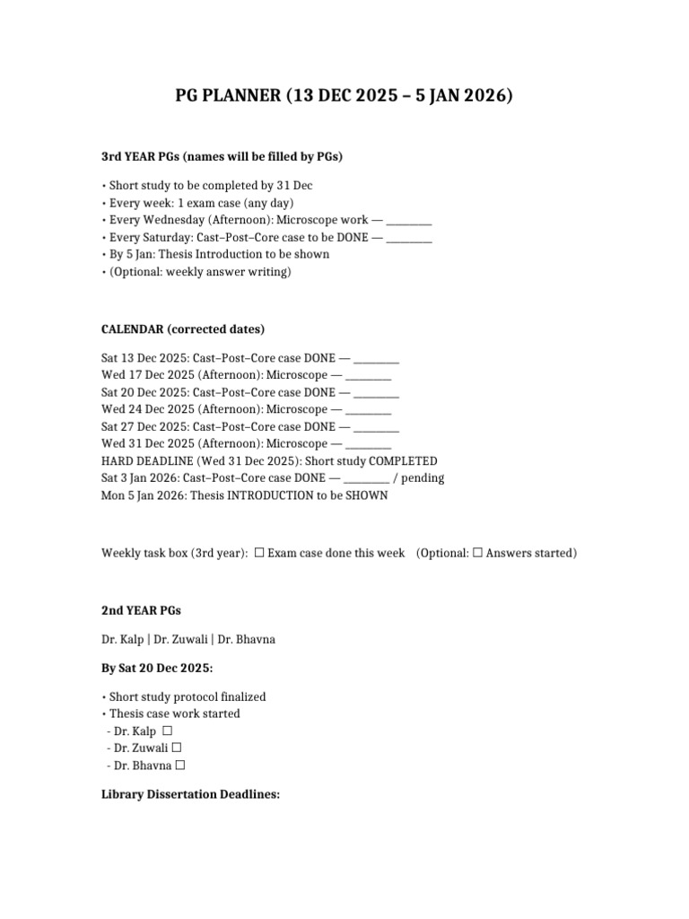 PG Planner 13dec2025 To 5jan2026 Corrected | PDF