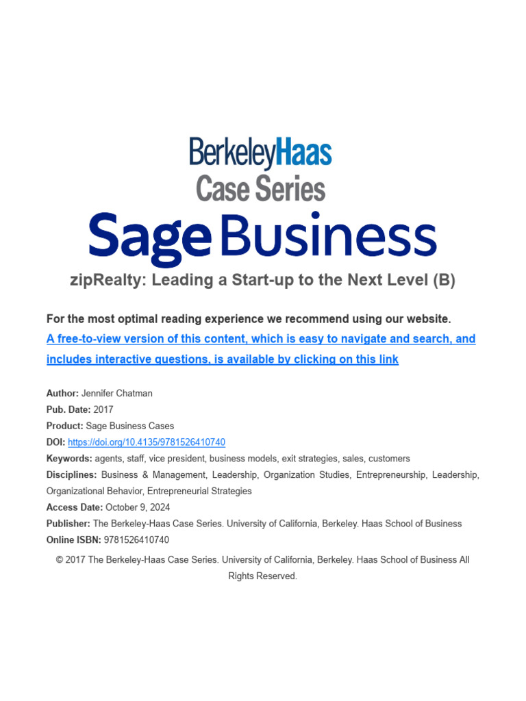 Ziprealty Leading a Start Up to the Next Level b | PDF | Employment ...