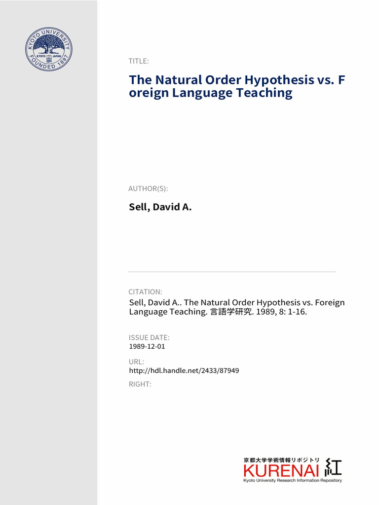 The Natural Order Hypothesis vs. F | PDF | Second Language | Fluency