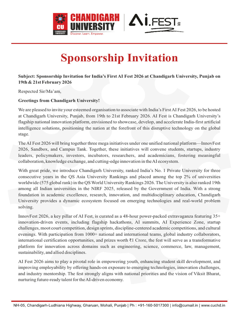 Sponsorship Invitation Letter - AI Fest | PDF | Innovation | Economies