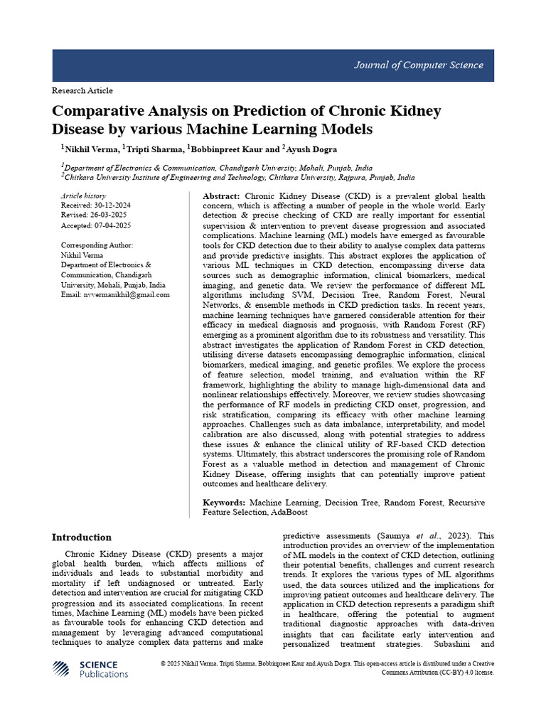 Comparative Analysis On Prediction of Chronic Kidney Disease by Various ...