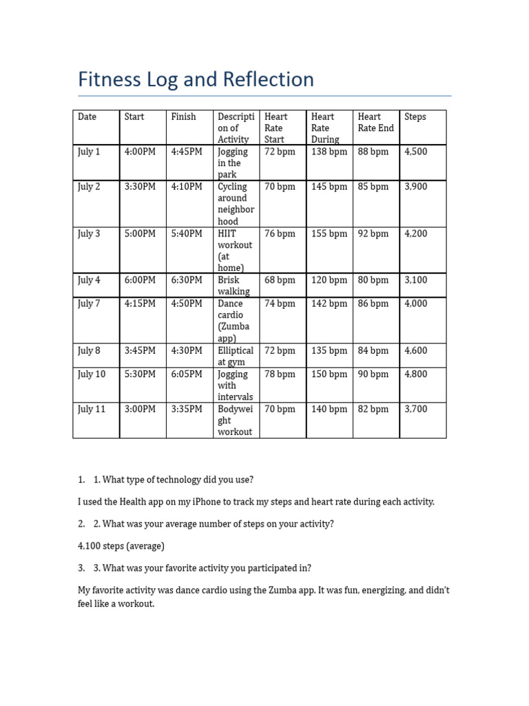 Fitness Log | PDF