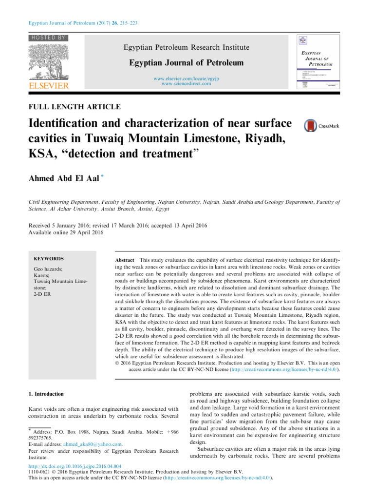 Identification and characterization of near surface cavities in Tuwaiq ...