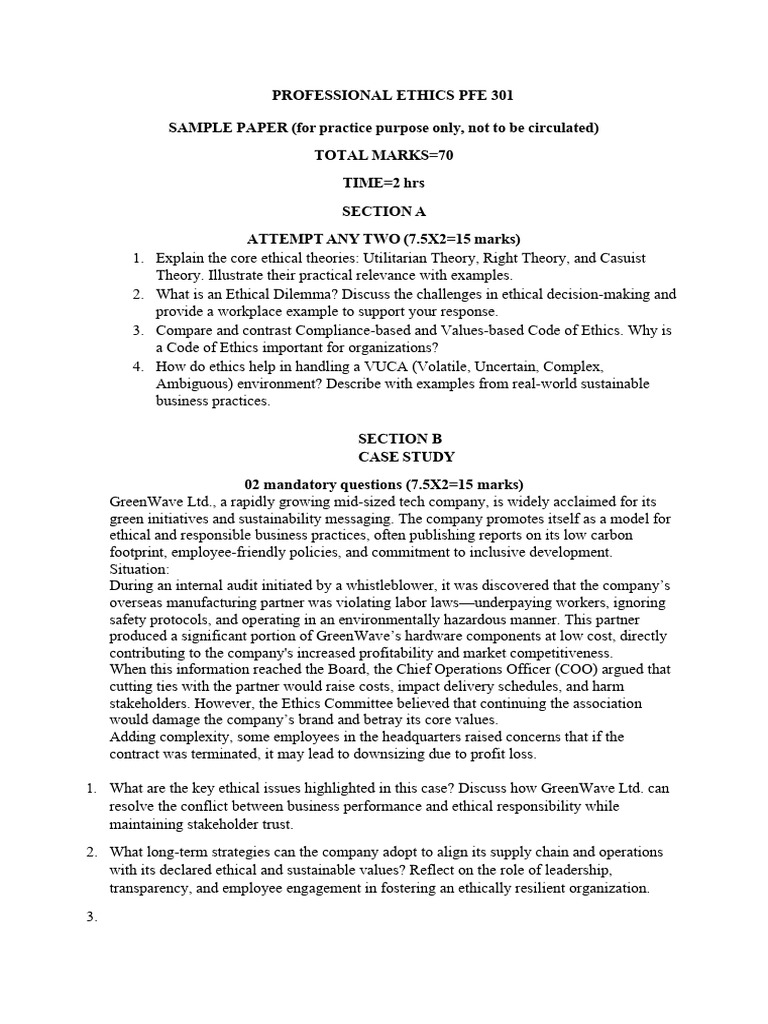 Sample Paper Professional Ethics Pfe 301 | PDF | Sustainability ...