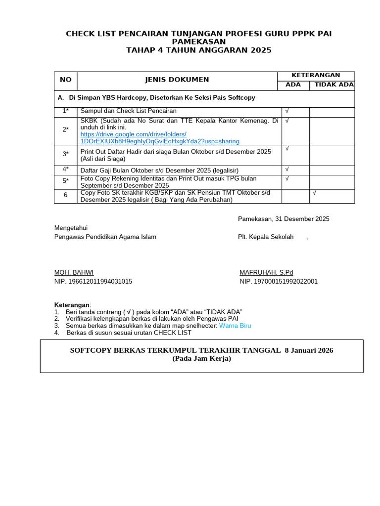 Check List TPG PPPK Tahap 4 TH 2025 Tol Atur Robibah, S.PD | PDF