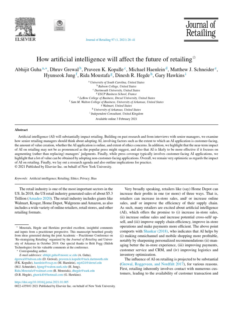 How artificial intelligence will affect the future of retailing | PDF ...