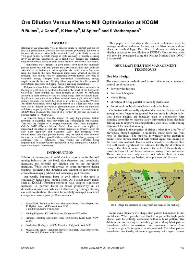 2001 Ore Dilution Versus Mine to Mill Optimisation at KCGM | PDF | Mining
