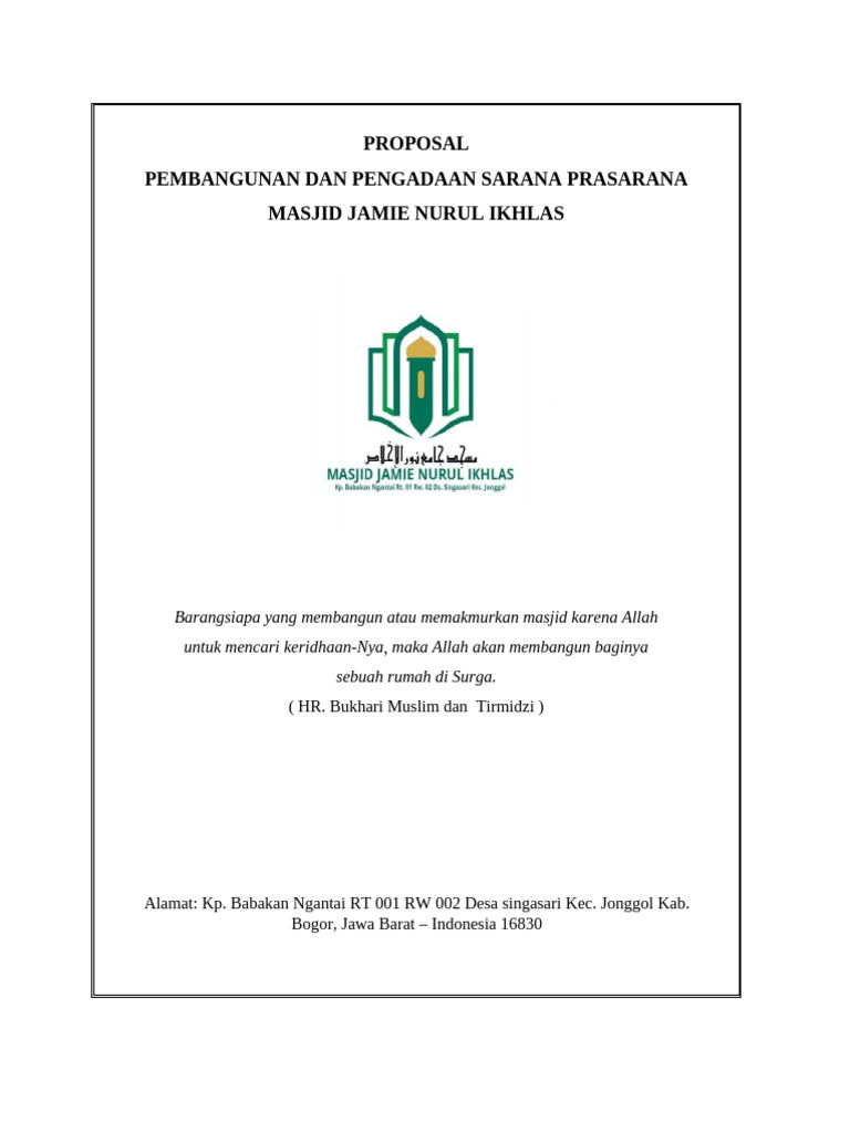Proposal Pembangunan Masjid Jamie Nurul Ikhlas Rev | PDF