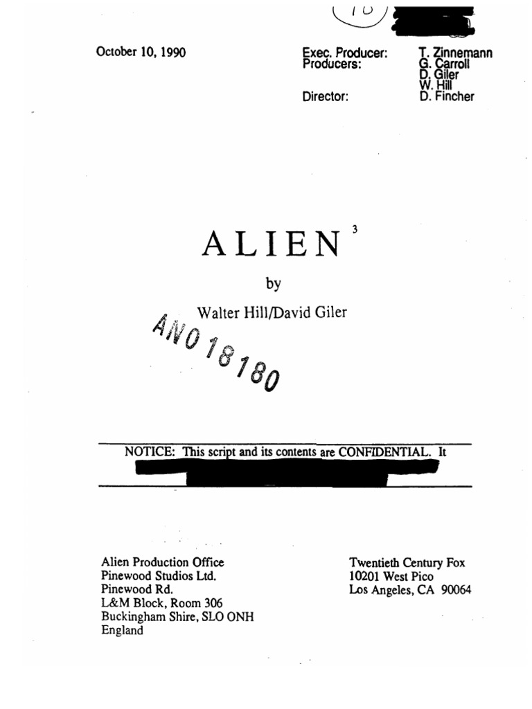 ALIEN 3 (1992) by Walter Hill & David Giler [1990-10-10] [Scan] | PDF