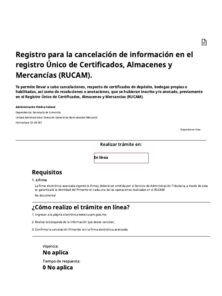 Registro para La Cancelación de Información en El Registro Único de ...