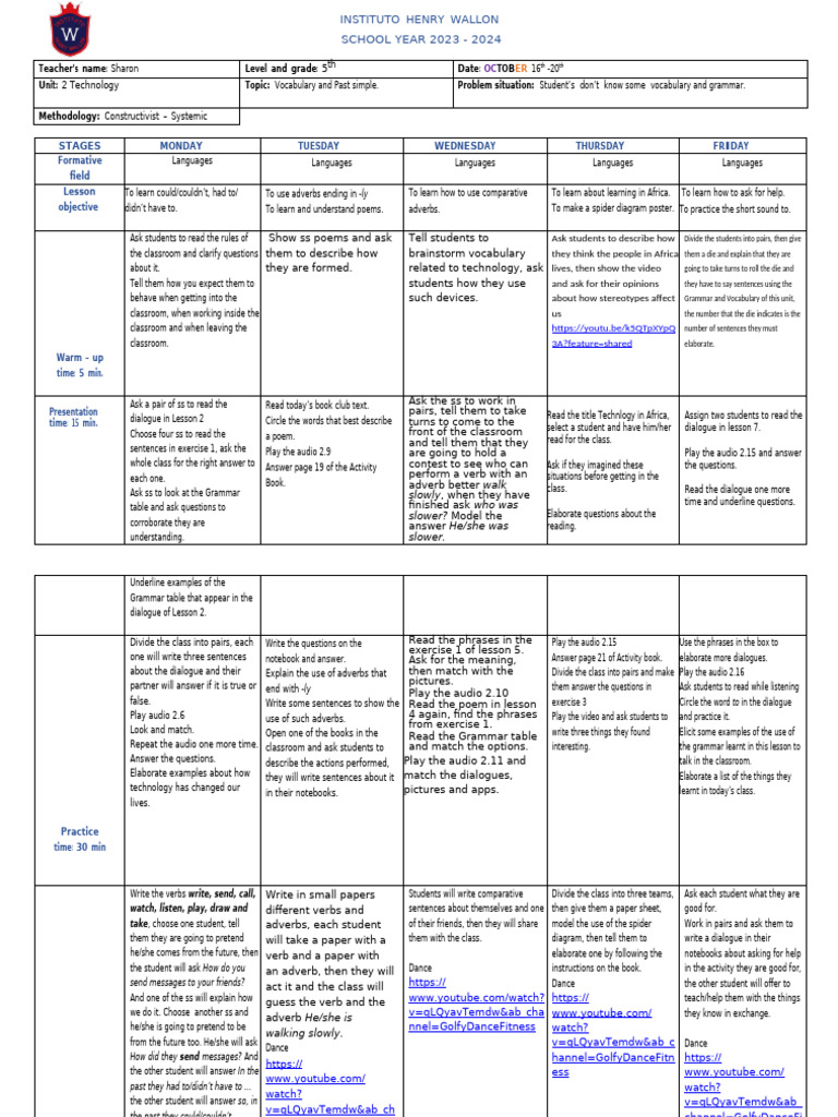 LESSON PLAN Oct 16th-20th | PDF | Linguistics | Human Communication