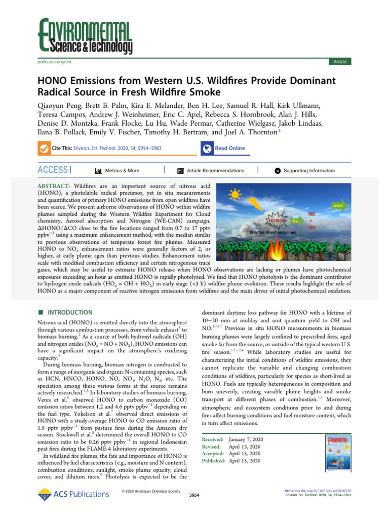 Hono Emissions From Western u s Wildfires Provide Dominant Radical ...