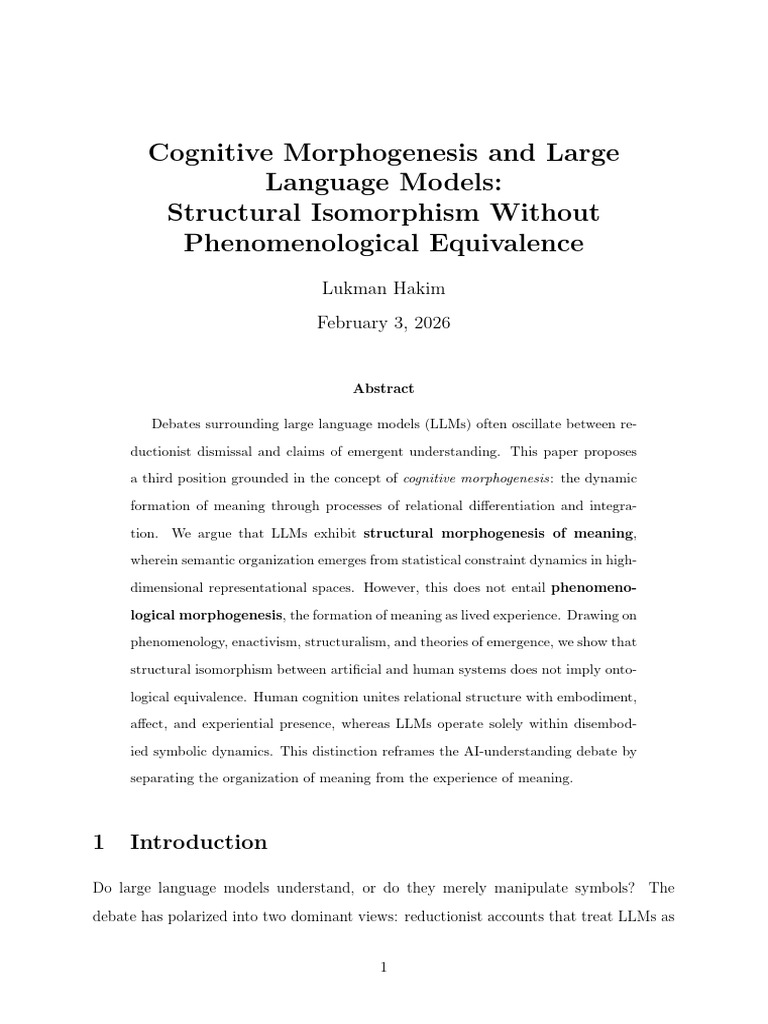 Cognitive Morphogenesis and LLM | PDF | Semantics | Phenomenology ...