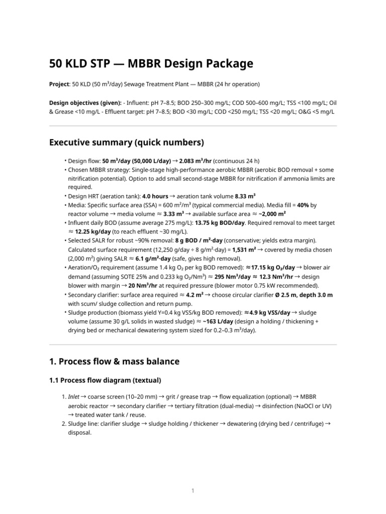 50 Kld Mbbr Stp Design Package | PDF | Pump | Filtration