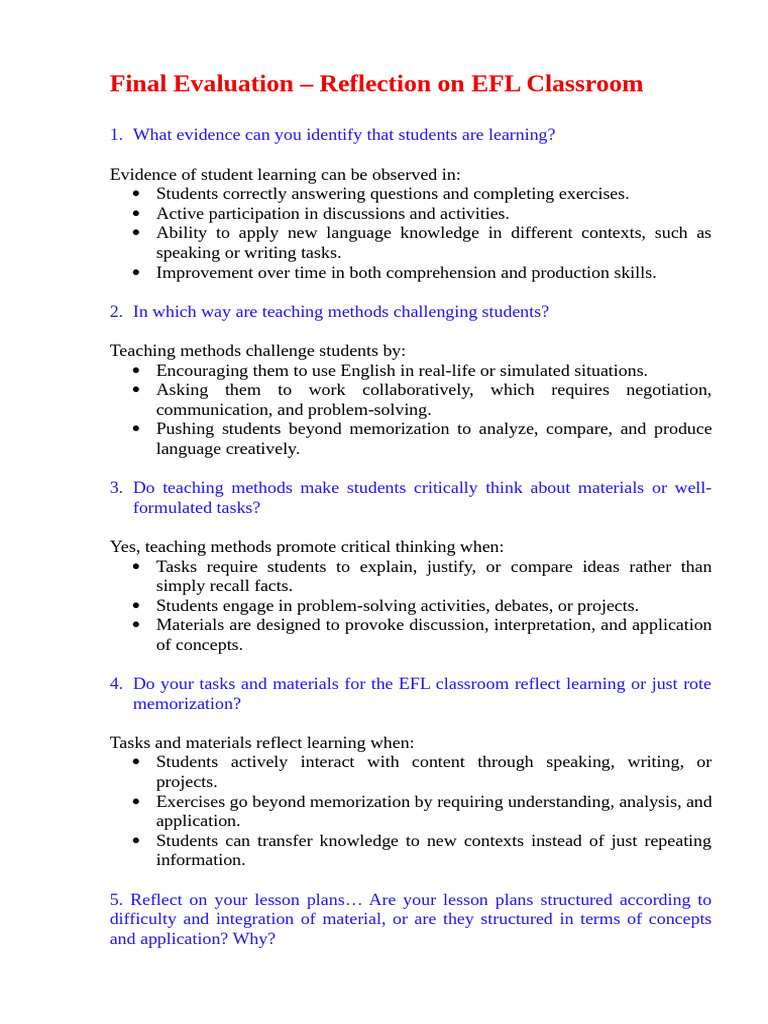 Final Evaluation | PDF