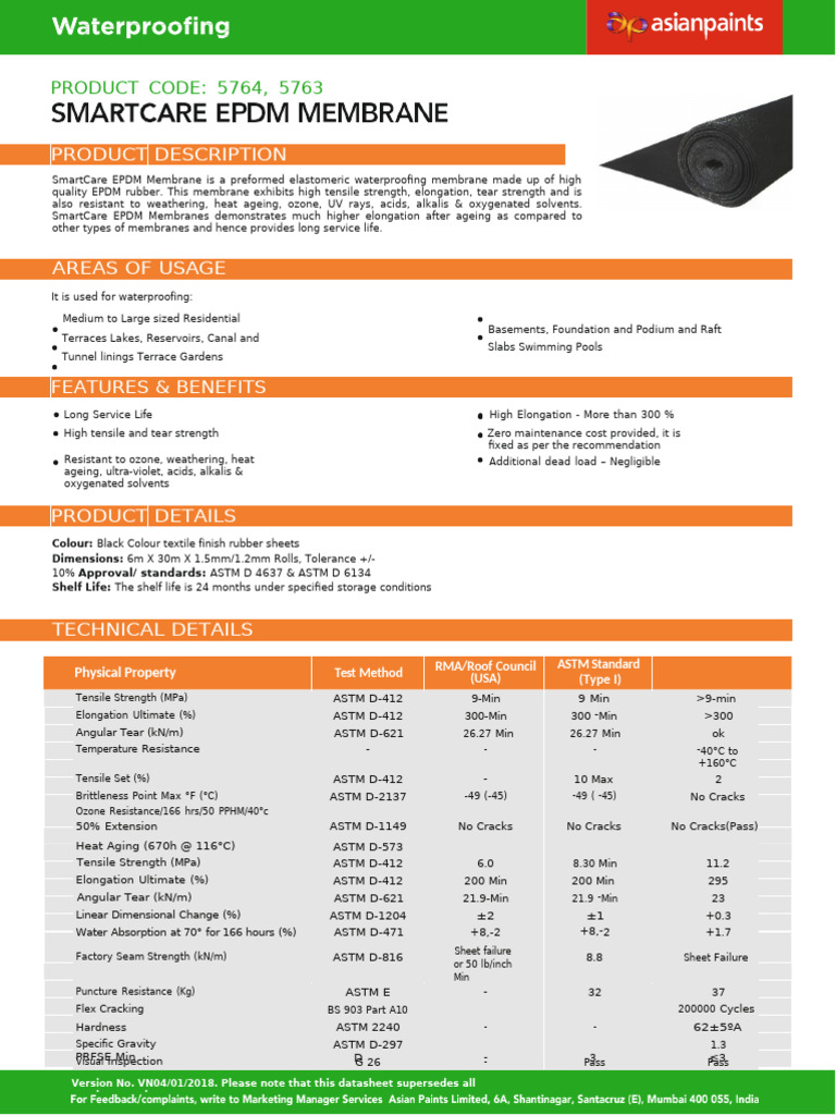 SmartCare EPDM Membrane 6m (Basement Liner) 2 | PDF | Adhesive | Paint