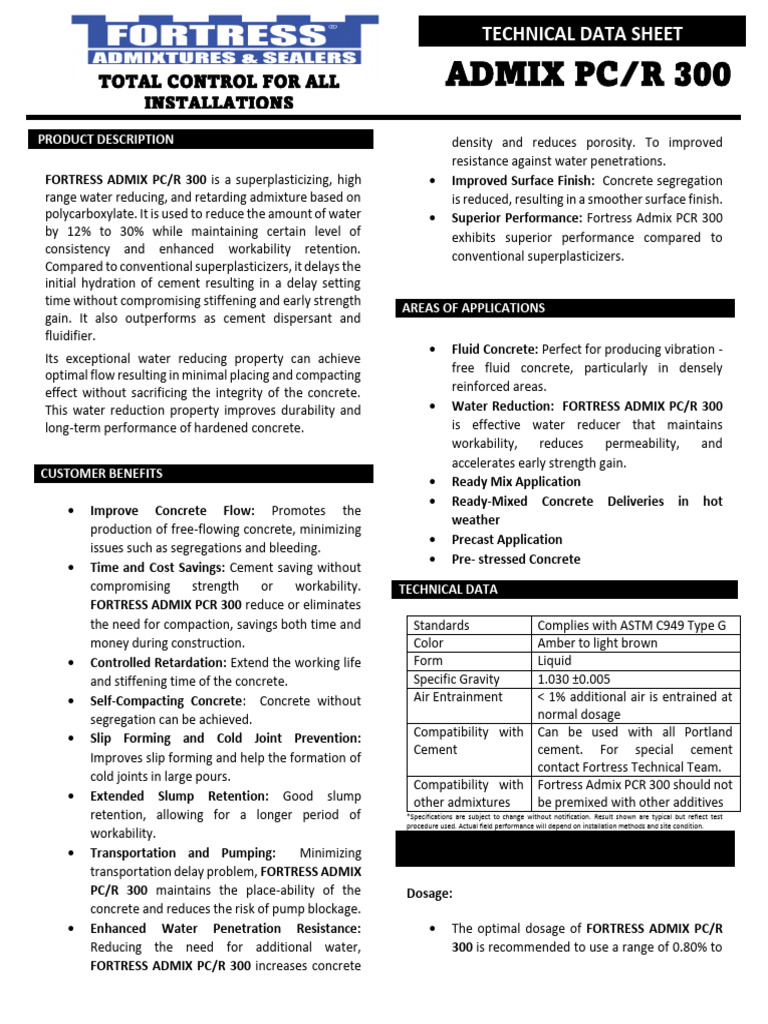 Tds Admix Pcr 300 | PDF | Concrete | Building Materials