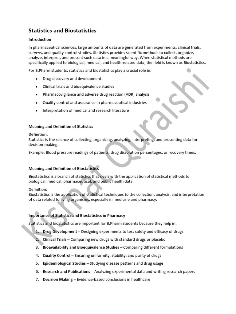 Bpharm Sem 8, Biostate Unit 1 | PDF | Mean | Spearman's Rank ...