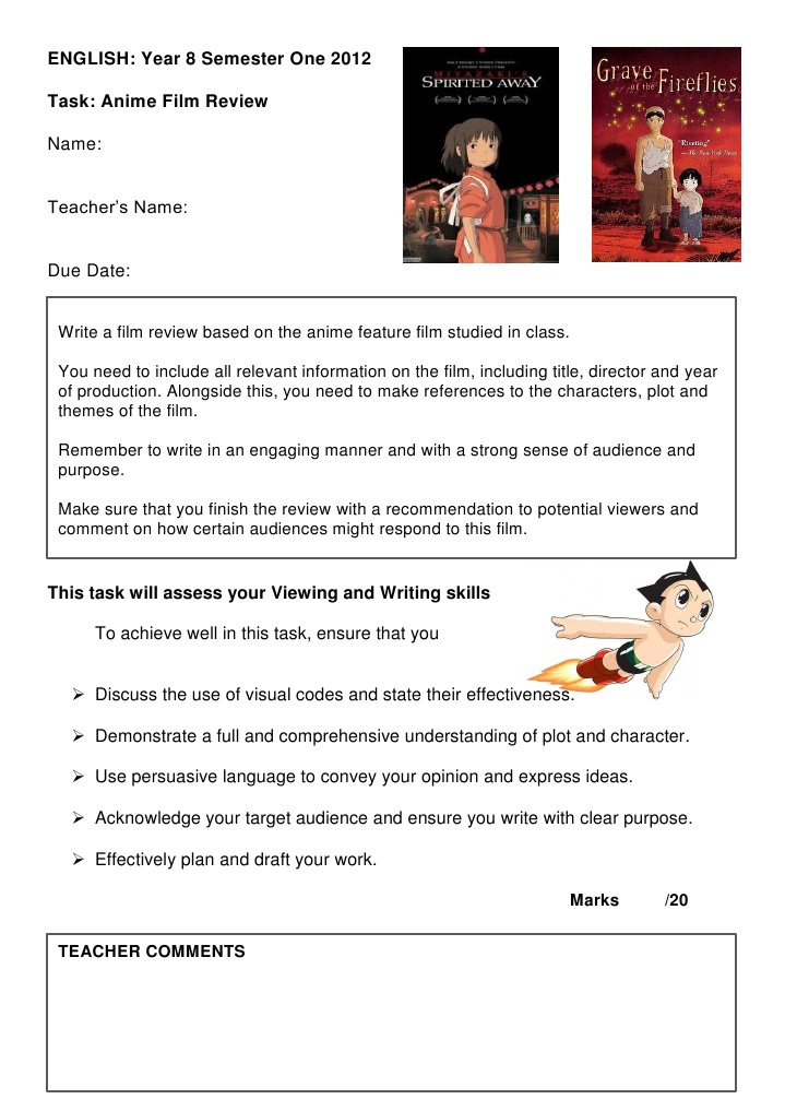 Movie review assignment example picture